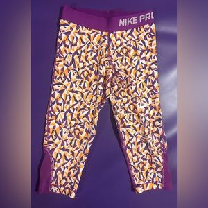 Nike Pants Girls Small Purple Pro Dri-Fit Tight Capris Leggings Youth Kids